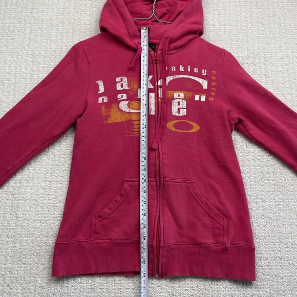 Retro Y2K Oakley Women's Full Zip Hoodie Pink Big Graphic Size XS Stained, read* - Picture 11 of 16